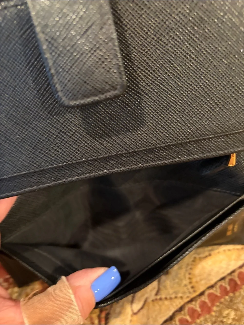 Prada Black Saffiano Leather Snap Wallet with Gold Logo